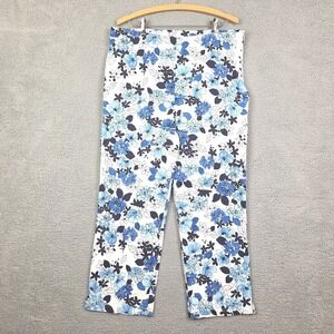 Gemilli Cropped‎ Pants Womens 16 Blue White Floral Straight Leg Stretch USA Made